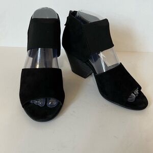 Eileen Fisher Black Suede Open Toe Block Heel Sandal Shoe Zip Back Women Size 7